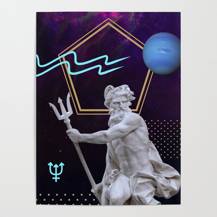 Ancient Gods and Planets: Neptune [synthwave/vaporwave/retrowave/cyberpunk] Poster