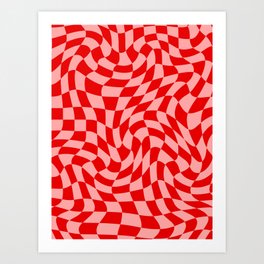 Pink and Red Wavy Checkered Print - Softroom Art Print