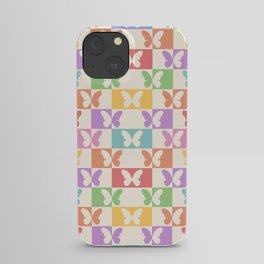 Retro Colorful Butterfly Checkered Pattern iPhone Case