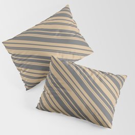 [ Thumbnail: Tan and Dim Grey Colored Lined/Striped Pattern Pillow Sham ]