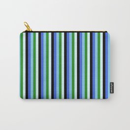 [ Thumbnail: Eyecatching Royal Blue, Sky Blue, Forest Green, Light Cyan, and Black Colored Lines/Stripes Pattern Carry-All Pouch ]