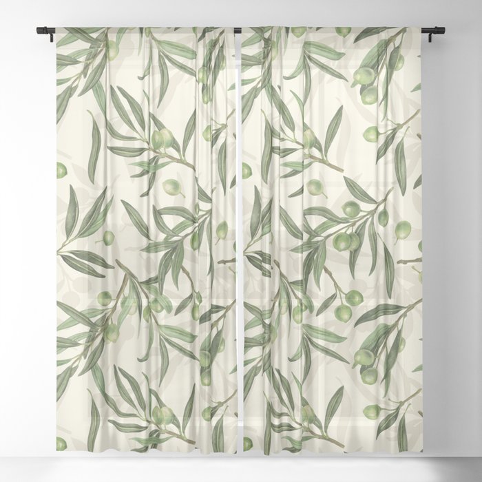 Olive branches watercolor Sheer Curtain