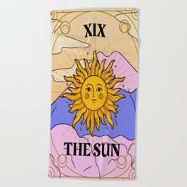 Retro Tarot Card The Sun XIX Beach Towel