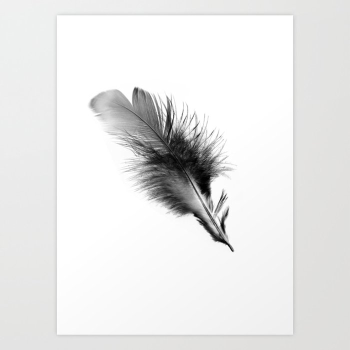 Delicate monochrome graphic feather Art Print by Peggie Prints | Society6