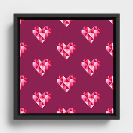 Retro disco hearts pink burgundy Valentine Framed Canvas