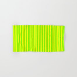 [ Thumbnail: Green and Yellow Colored Stripes/Lines Pattern Hand & Bath Towel ]