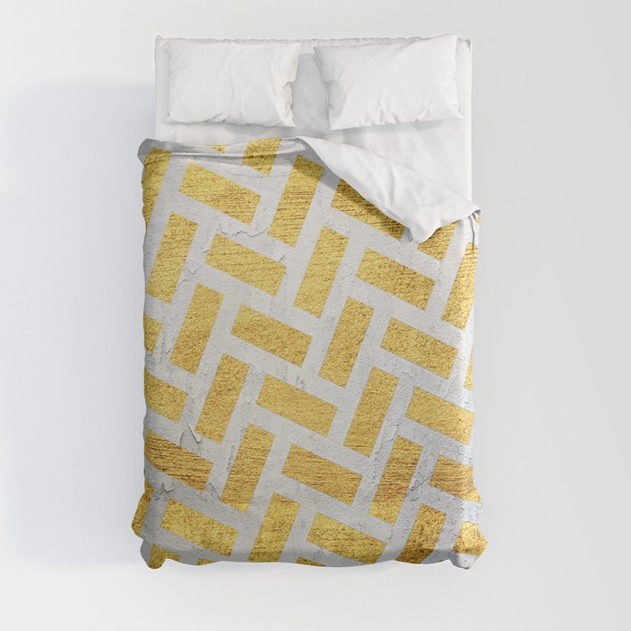 Brick Pattern 1 in Gold and Silver Duvet Cover
