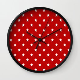 Red Background With White Stars Pattern Wall Clock