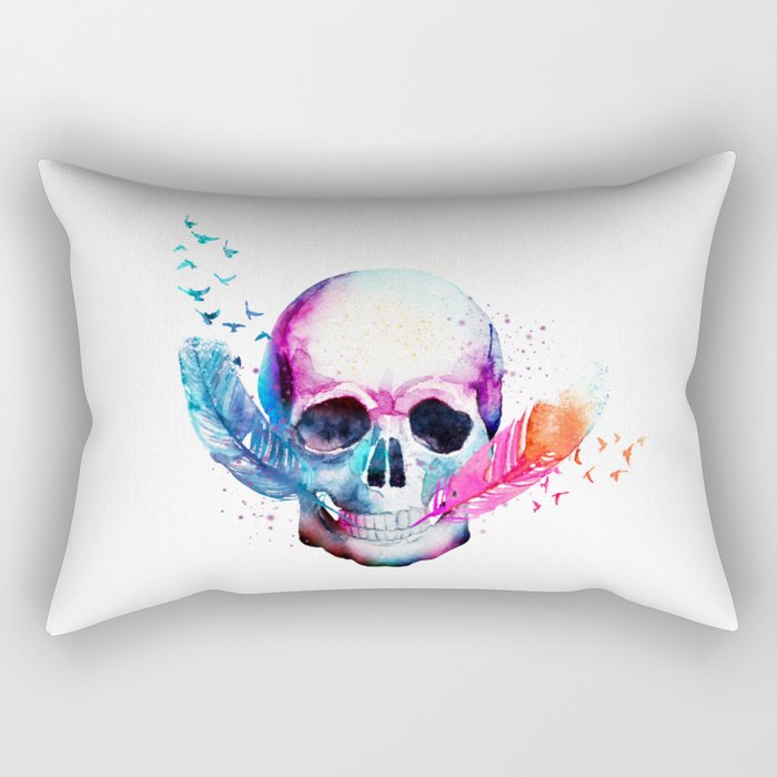 Colorful vibrant skull with feathers Rectangular Pillow