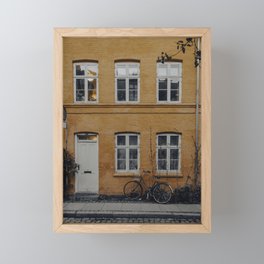 Orange house and a bike Framed Mini Art Print