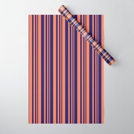[ Thumbnail: Coral and Midnight Blue Colored Lines/Stripes Pattern Wrapping Paper ]