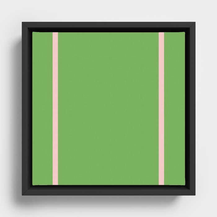 Double Stripe Minimal Lime Green and Pink Framed Canvas