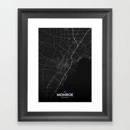 Monroe, Michigan, United States - Dark City Map Framed Art Print