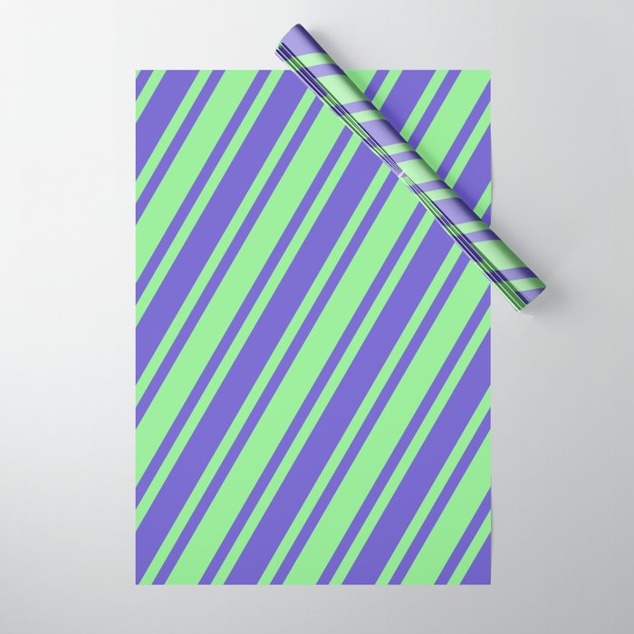 Slate Blue & Light Green Colored Lines Pattern Wrapping Paper
