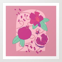 Pomegranate pink and green Art Print