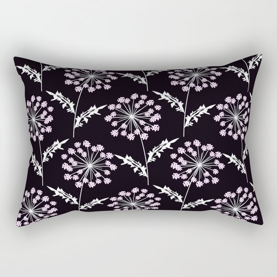 Fishnet pink flowers on a black background. Rectangular Pillow