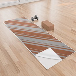 [ Thumbnail: Dark Gray and Sienna Colored Striped/Lined Pattern Yoga Towel ]