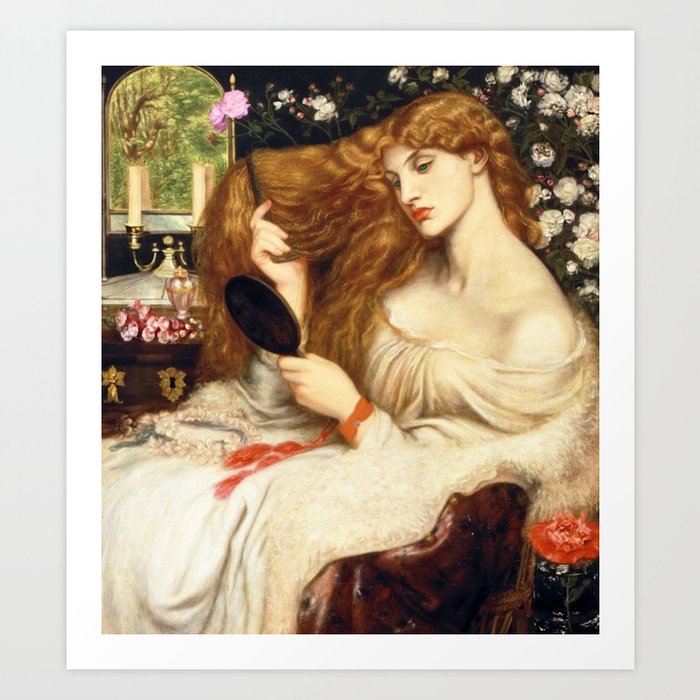Lady Lilith combing her long hair still life portrait painting by Dante Rossetti Art Print
