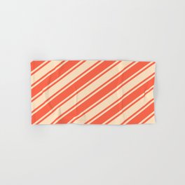 [ Thumbnail: Red and Bisque Colored Stripes Pattern Hand & Bath Towel ]
