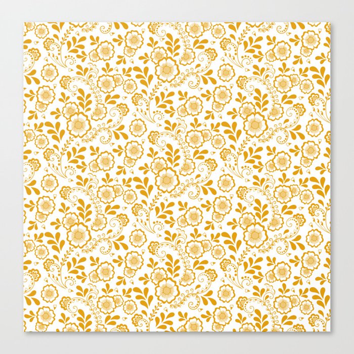 Mustard Eastern Floral Pattern Canvas Print