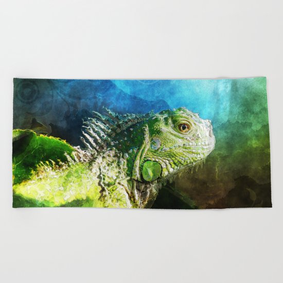 Blue And Green Iguana Profile Beach Towel