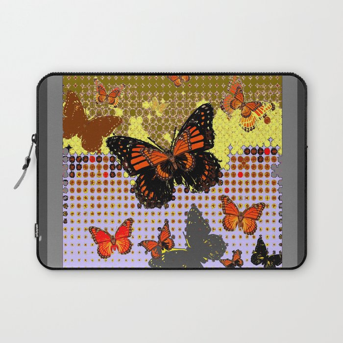 Abstracted Black & Orange Monarch Butterflies Grey Art Laptop Sleeve