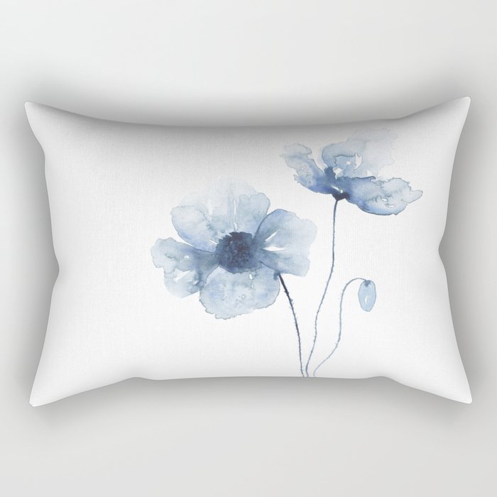 Blue Watercolor Poppies Rechteckiges Kissen Blue Watercolor Poppies Rechteckiges Kissen