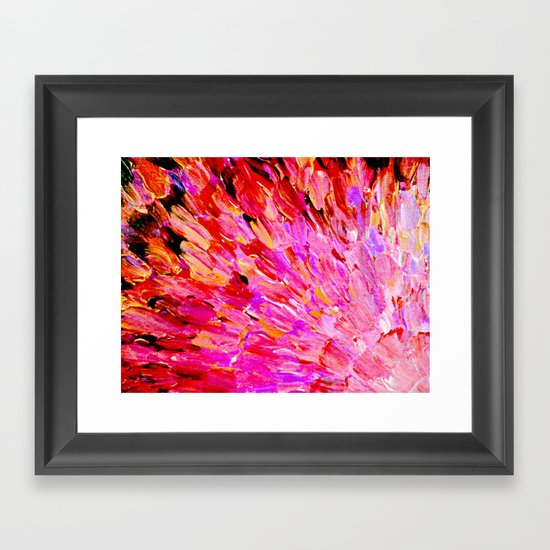 SEA SCALES IN PINK - Hot Pink Feminine Beach Ocean Waves Feathers Abstract Acrylic Painting Fine Art Framed Art Print