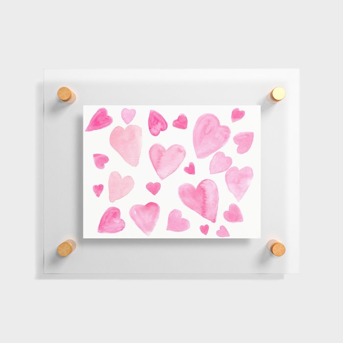 Pink Watercolor Hearts Floating Acrylic Print