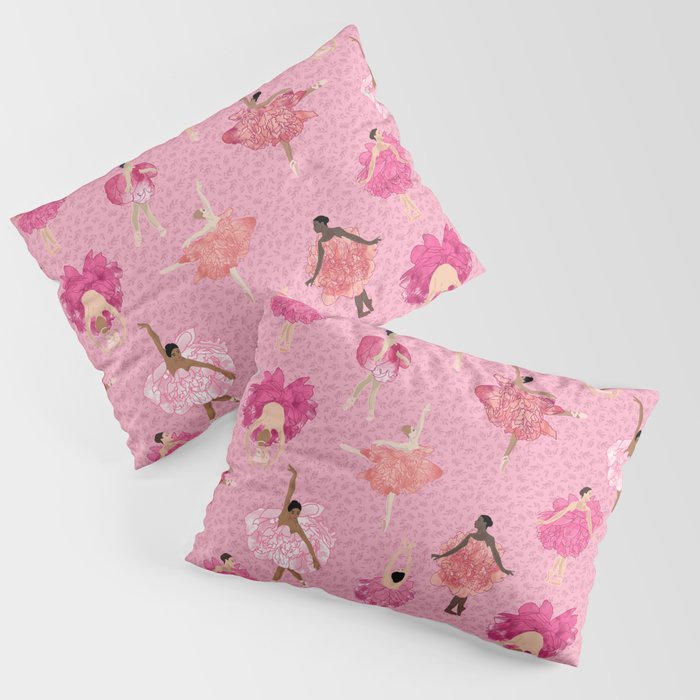 Dance of the Peony flowers - pink background Pillow Sham