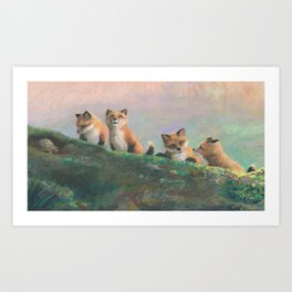 Red Fox Kits First Outing Art Print