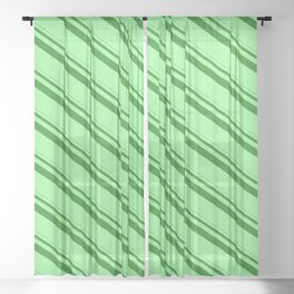 [ Thumbnail: Forest Green & Green Colored Lined/Striped Pattern Sheer Curtain ]