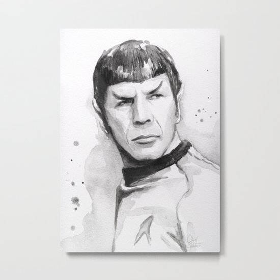 Spock Portrait Watercolor Sci-fi Geek Art Metal Print