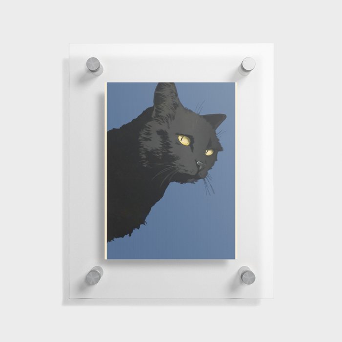 Vintage Black Cat With Yellow Eyes On Blue Background Floating Acrylic Print