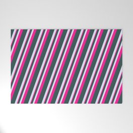 [ Thumbnail: Dark Slate Gray, Lavender & Deep Pink Colored Lines/Stripes Pattern Welcome Mat ]