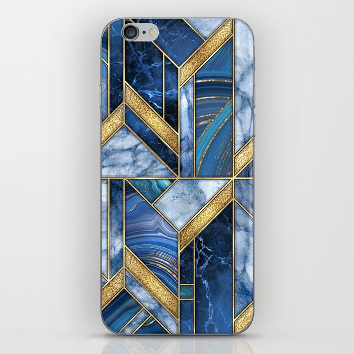 Art Deco Gold + Midnight Blue Marble Abstract Geometry iPhone Skin