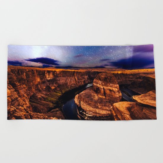 Horseshoe Bend Starseeds - Starry Sky Night at Grand Canyon Arizona Beach Towel