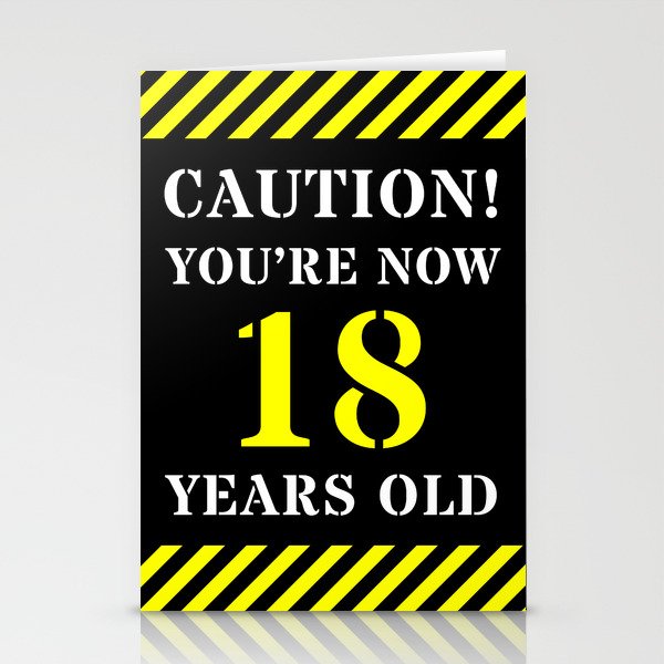 18th Birthday - Warning Stripes and Stencil Style Text Stationery Cards