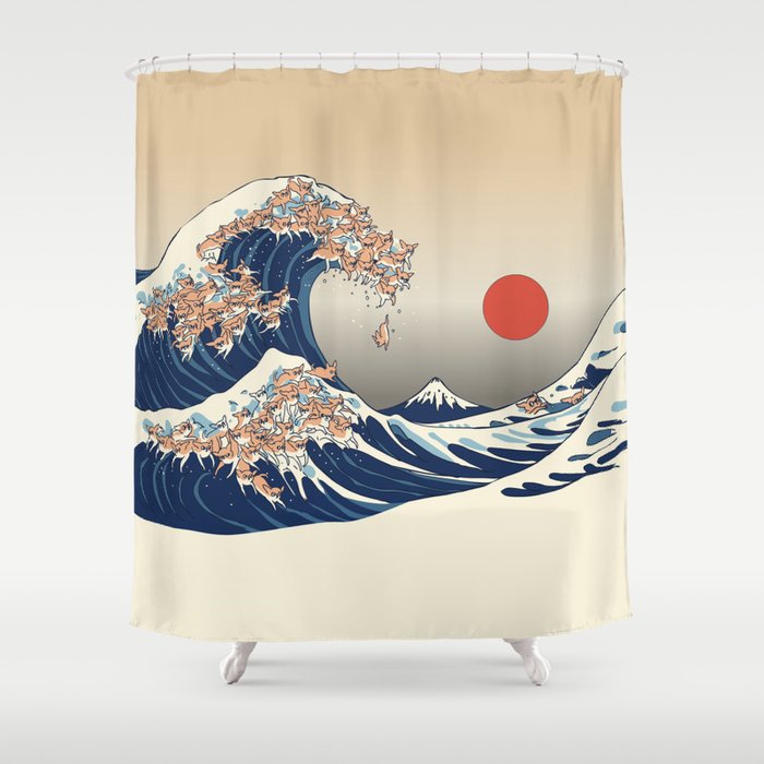The Great Wave of Chihuahua Shower Curtain