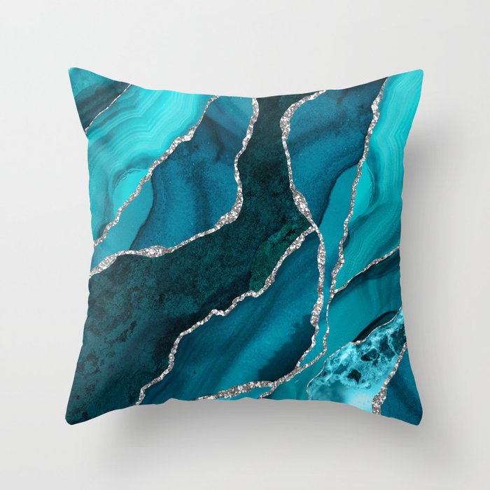 Ocean Waves Marble Teal Throw Pillow