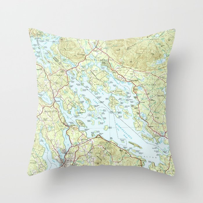 Lake Winnipesaukee Map (1986) Throw Pillow