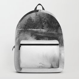Wolf Stalking Backpack | Concept, Winter, Outdoors, Stalker, Wolf, Animal, Digital, Abstract, Decoration, Black and White 