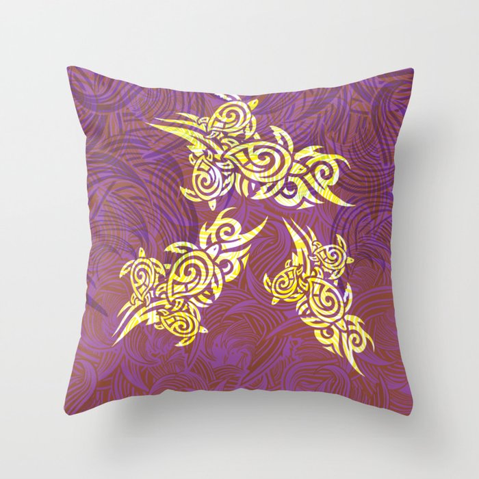 Golden Turtles  And Abstract Waves Throw Pillow