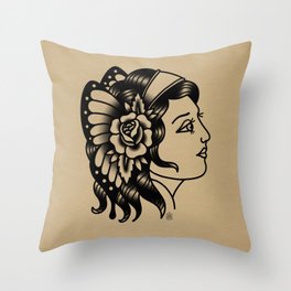 Butterfly Tattoo Girl - BW Throw Pillow