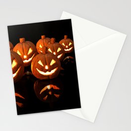 Halloween Pumpkin with Burning Candles on Black Background Stationery Card