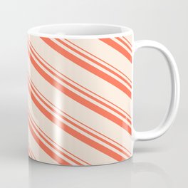 [ Thumbnail: Red & Beige Colored Lines/Stripes Pattern Coffee Mug ]