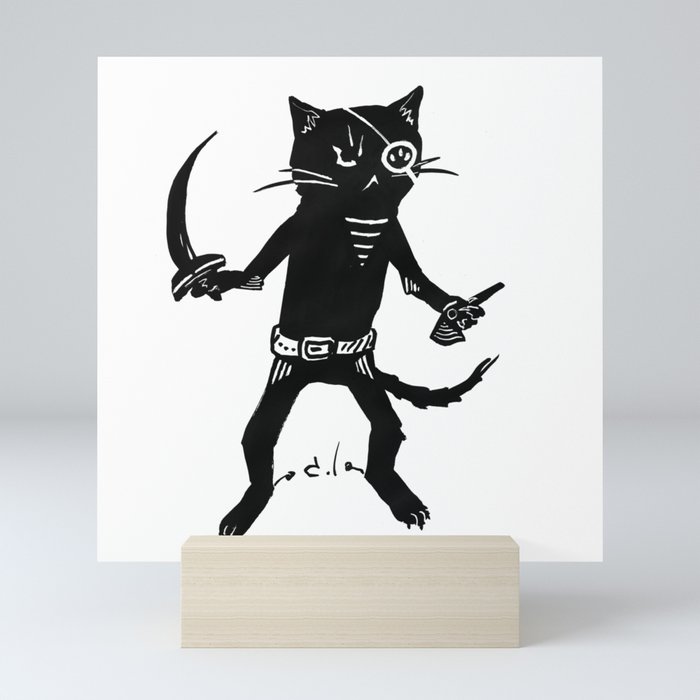 Black pirate cat Mini Art Print
