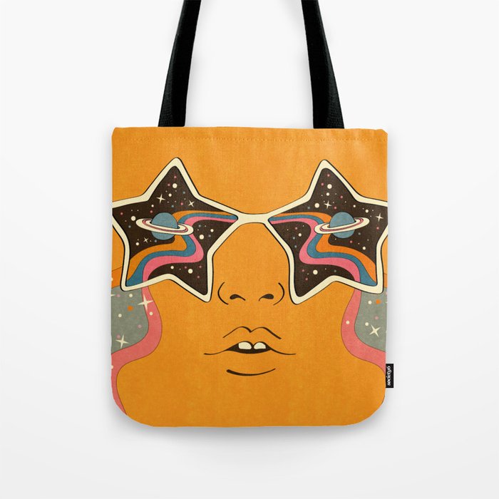 Cosmic Retro 60s 70s Starry Eyes Tote Bag