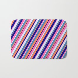 [ Thumbnail: Colorful Lavender, Blue, Coral, Dark Blue, and Hot Pink Colored Lines/Stripes Pattern Bath Mat ]