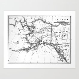Vintage Map of Alaska (1883) BW Art Print